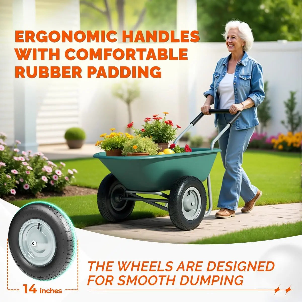 Upgraded 2 Wheel Yard Cart With Padded Handlebar For Gardening