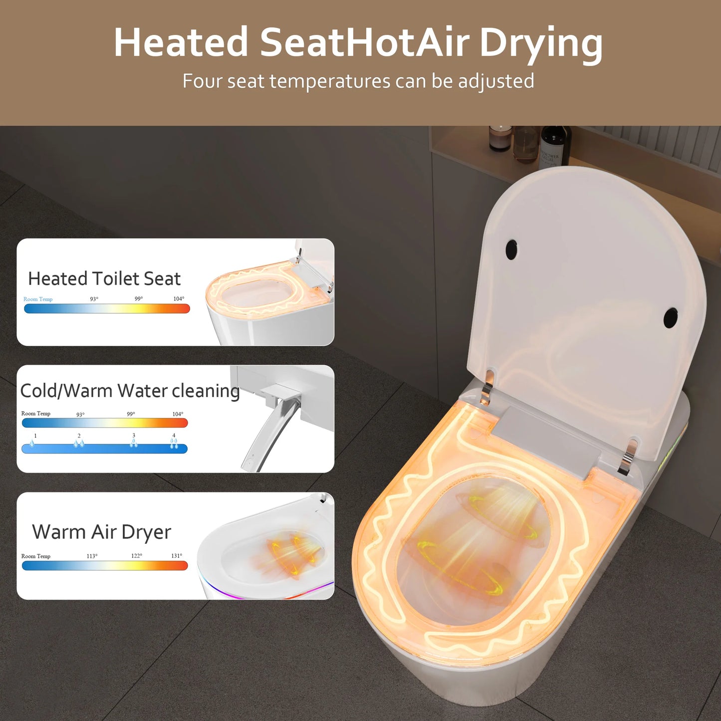 Smart Bidet Toilet Seat With Heated Self-Cleaning Nozzle Remote