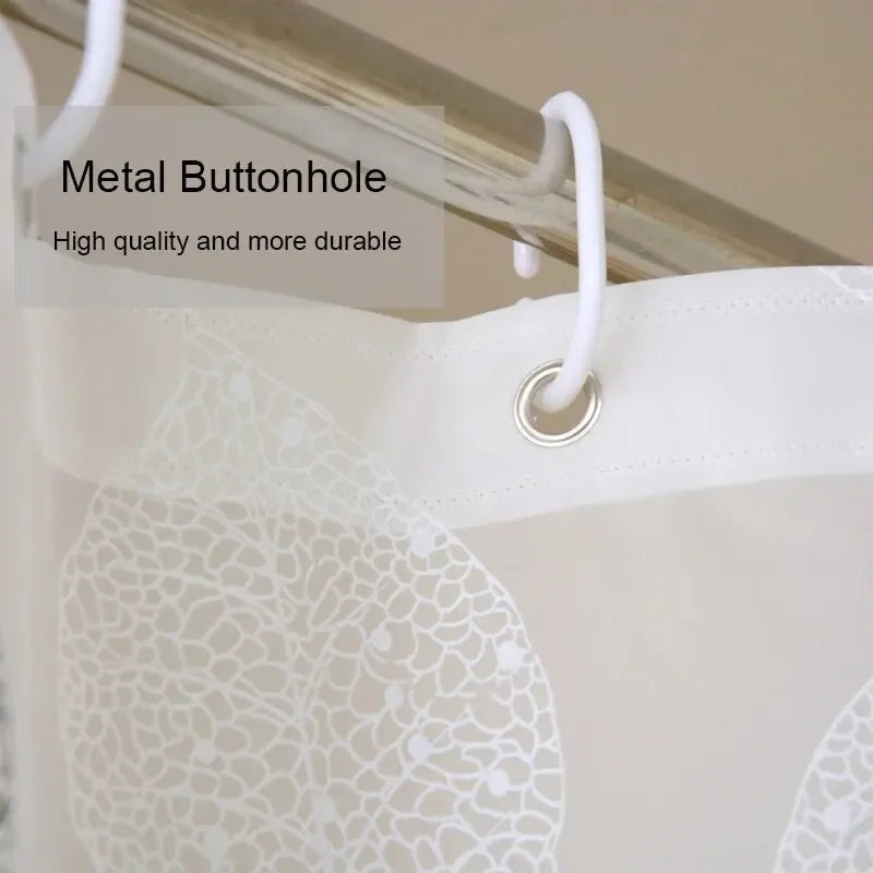 PEVA Waterproof Bathroom Shower Curtain with Hooks and Leaf Pattern