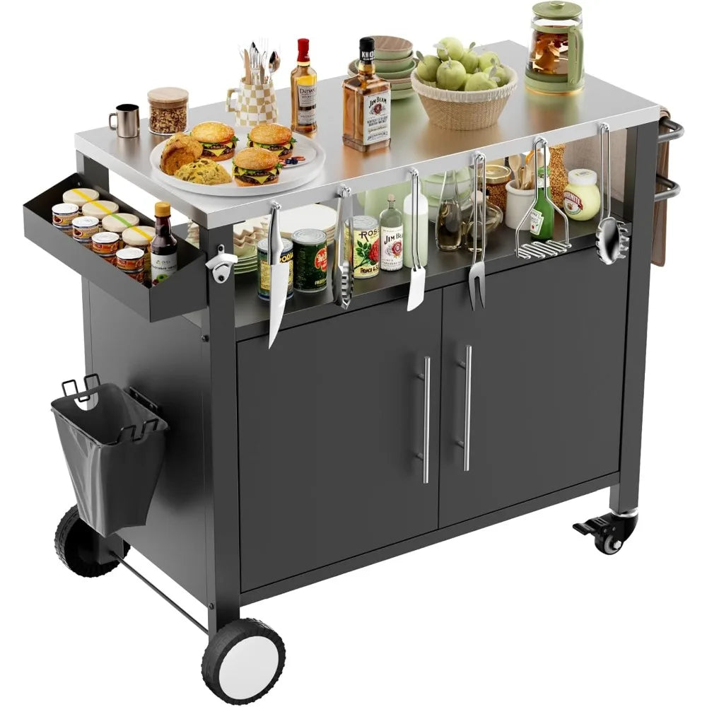 Dafify Charcoal Outdoor Grill Cart With Storage And Hooks Stainless Steel