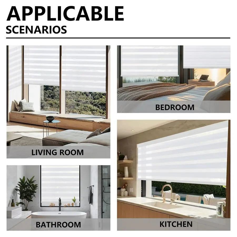 FreeStop Zebra Roller Blinds With Valance Light Filtering Dual Layers
