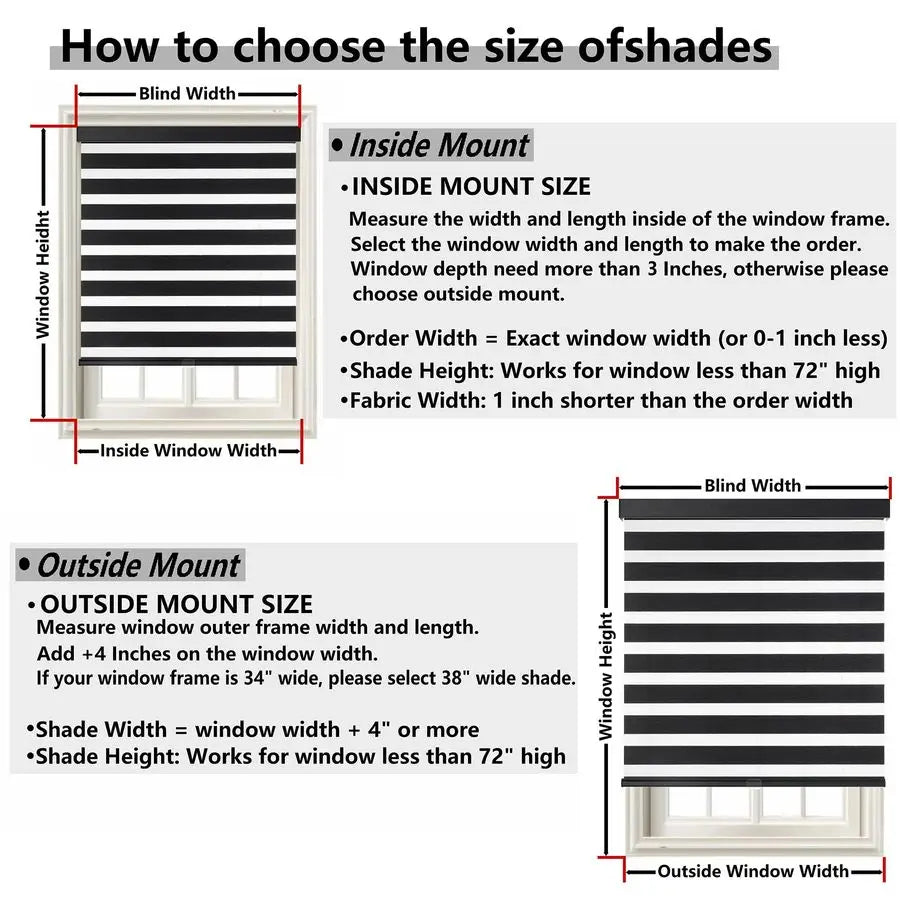 FreeStop Zebra Roller Blinds With Valance Light Filtering Dual Layers