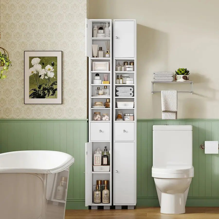 XMSJ Narrow Bathroom Cabinet With Adjustable Shelves And Drawer