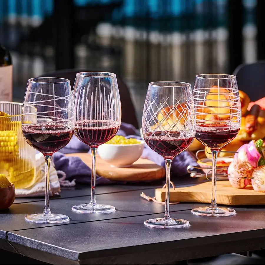 XMSJ Glassware Four Piece Clear Etched Wine Glass Set