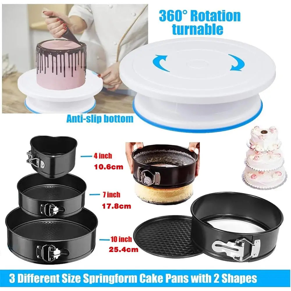 Silicone Bakeware Set With Cake Decorating Kit And Rotating Turntable