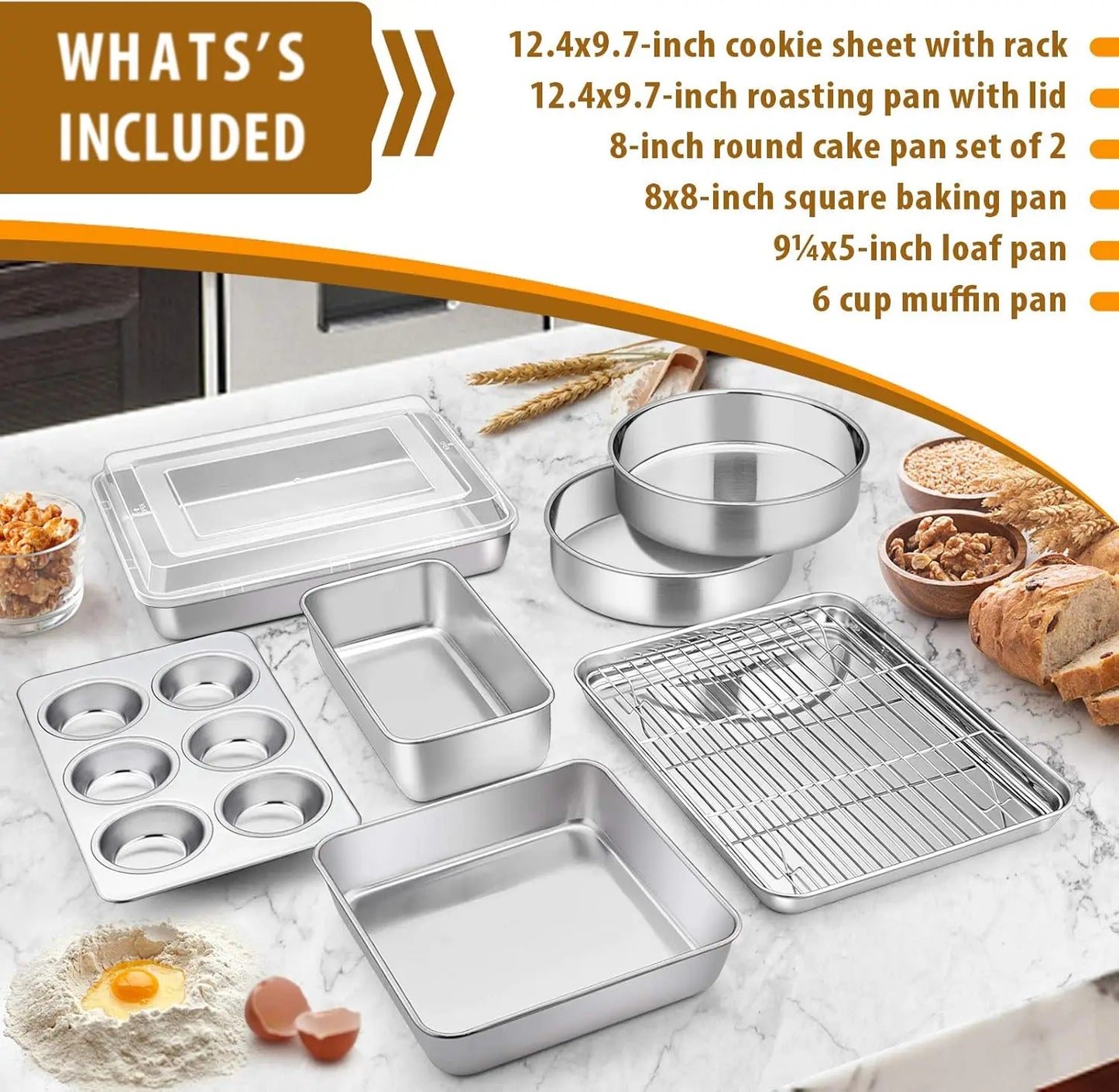 Stainless Steel Baking Pan Set with Lid and Cooling Rack