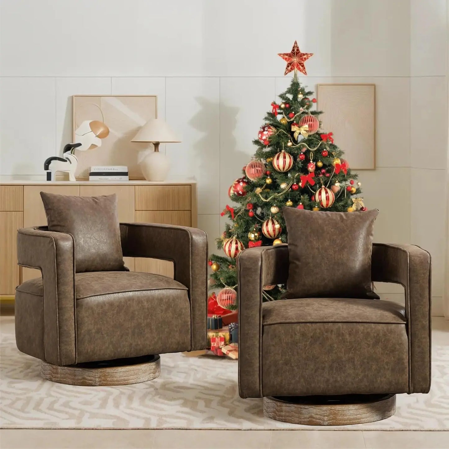 Upholstered Swivel Accent Chair Set Of 2 Open Back Barrel Chair