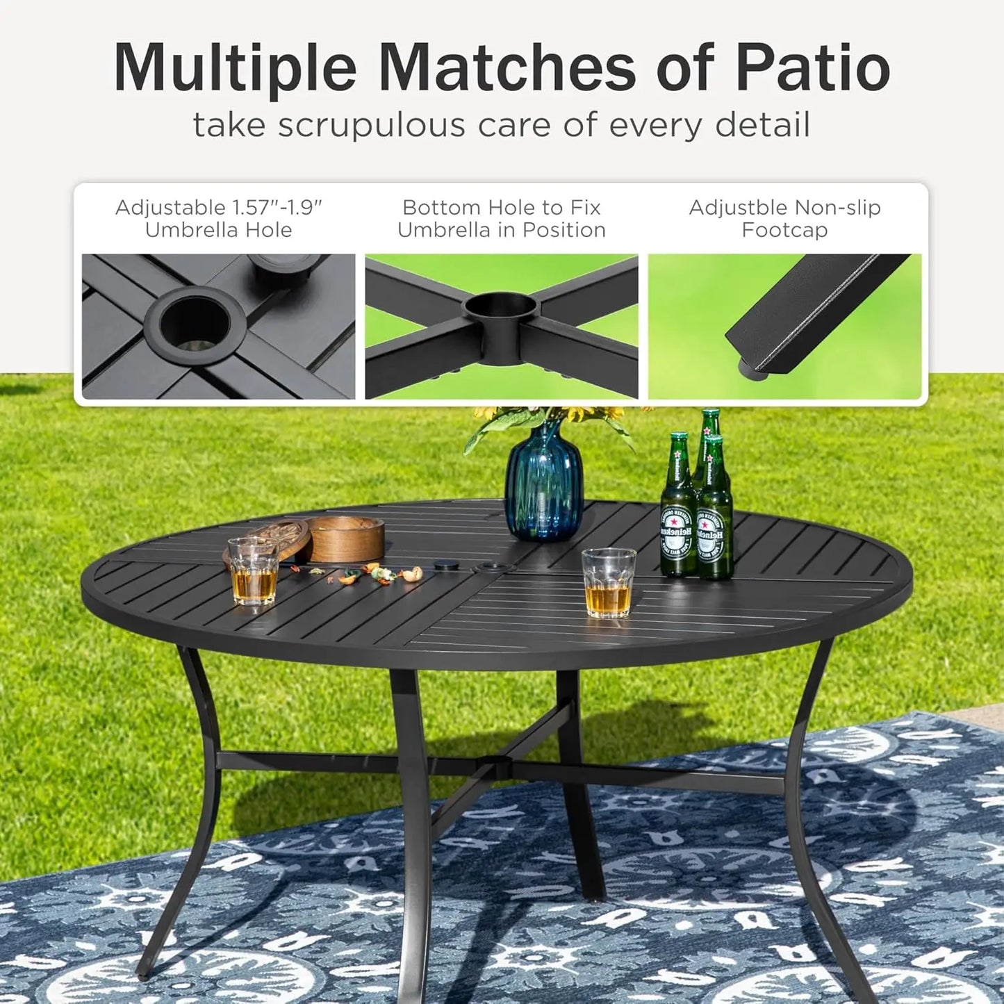 Outdoor Round Patio Dining Table All Weather Metal