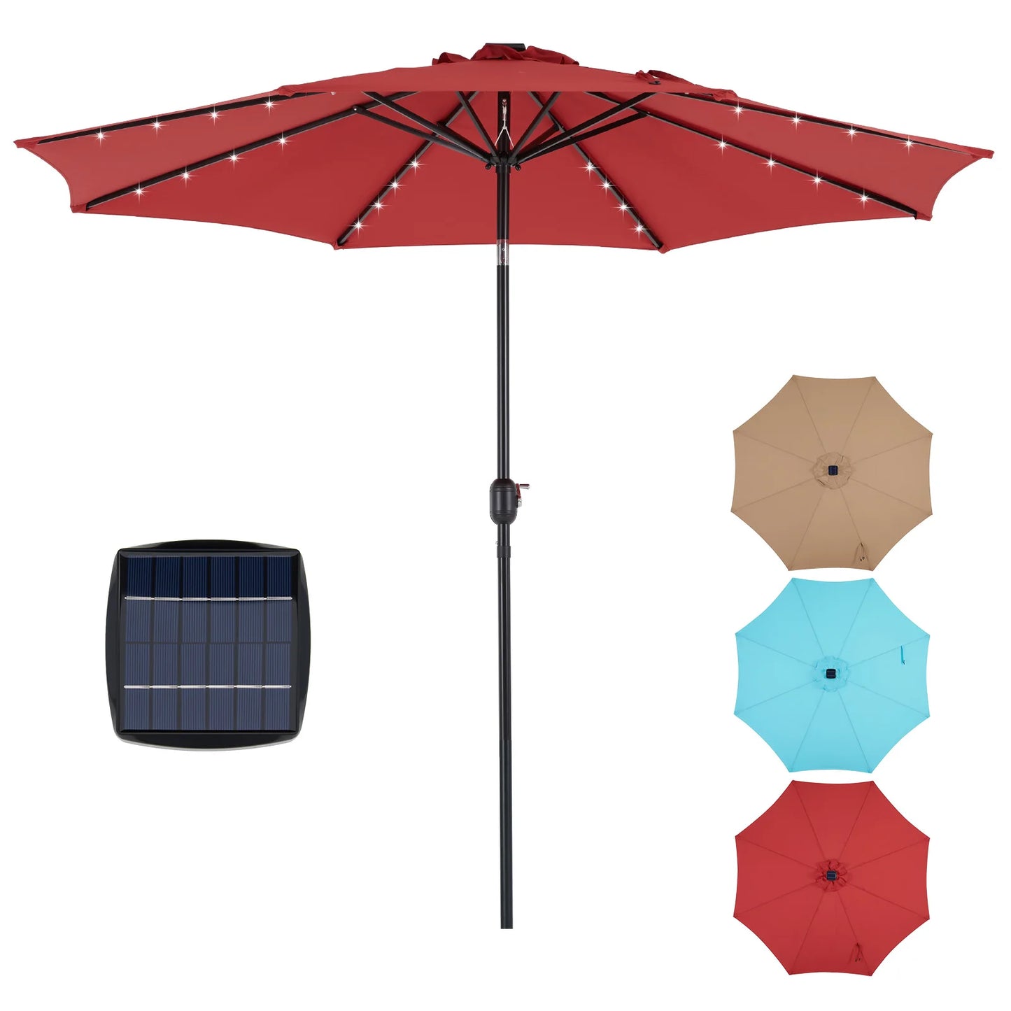 JHK Solar Patio Umbrella With 32 LED Lights And Tilt