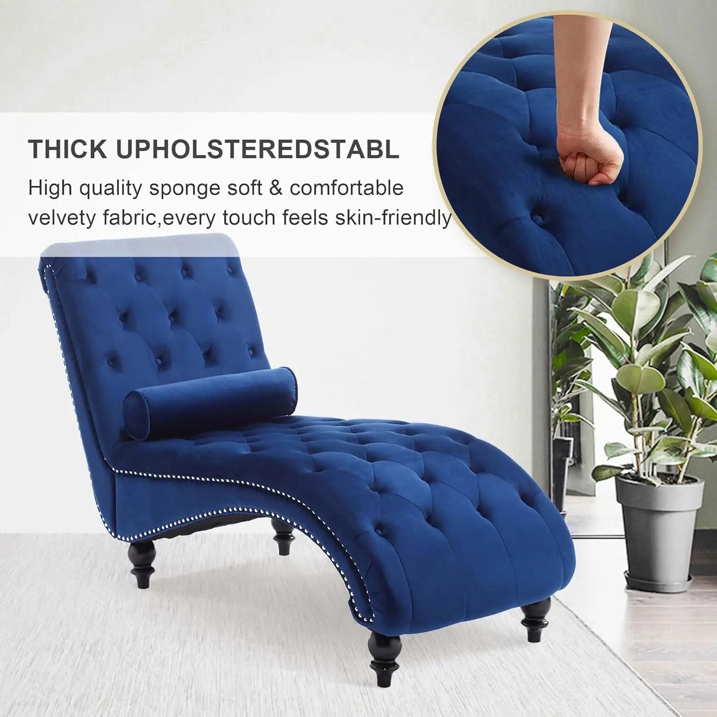 Velvet Tufted Chaise Lounge Chair With Pillow Indoor Living Room