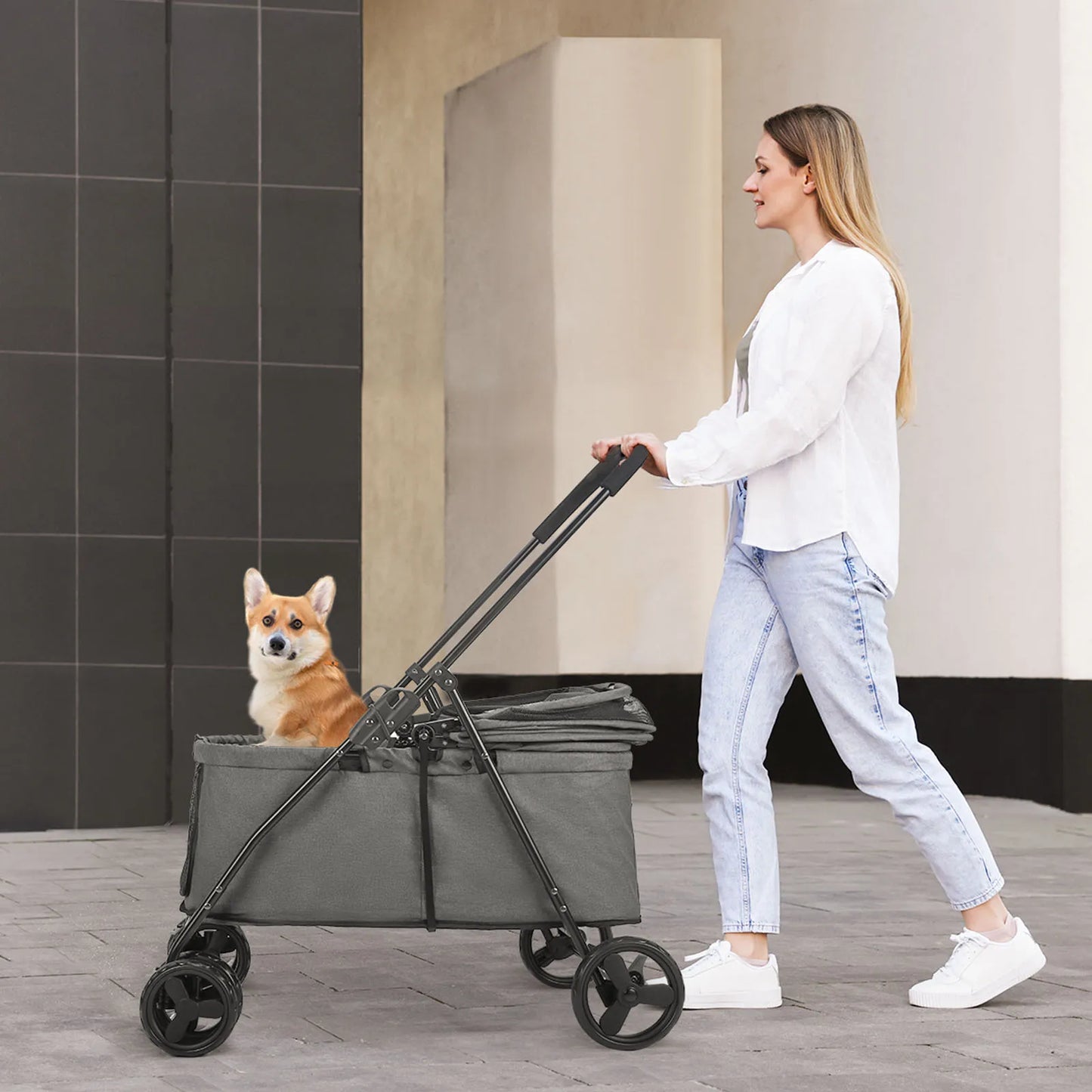 Wedyvko 80 Lbs Pet Stroller Four Wheel Brakes Rotating Front Wheel