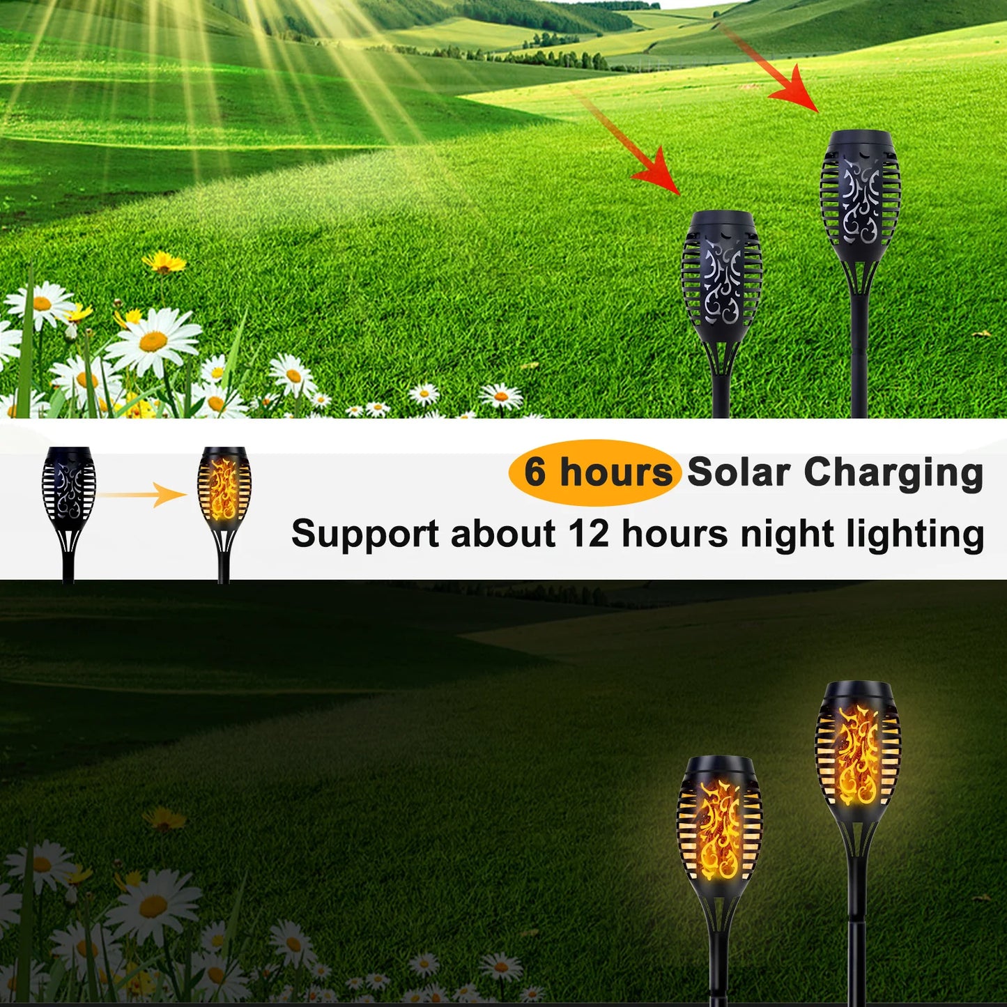 Outdoor Solar LED Torch Lights with Flickering Flame