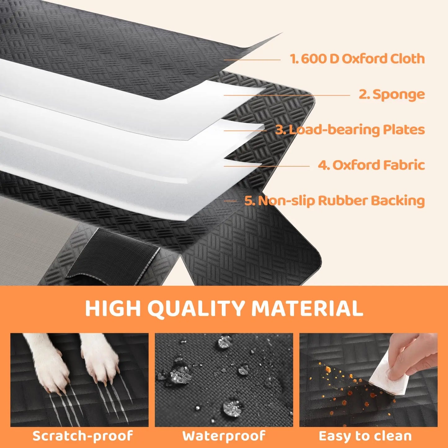 NONECN Car Rear Seat Dog Hammock Cover Hard Bottom Extender