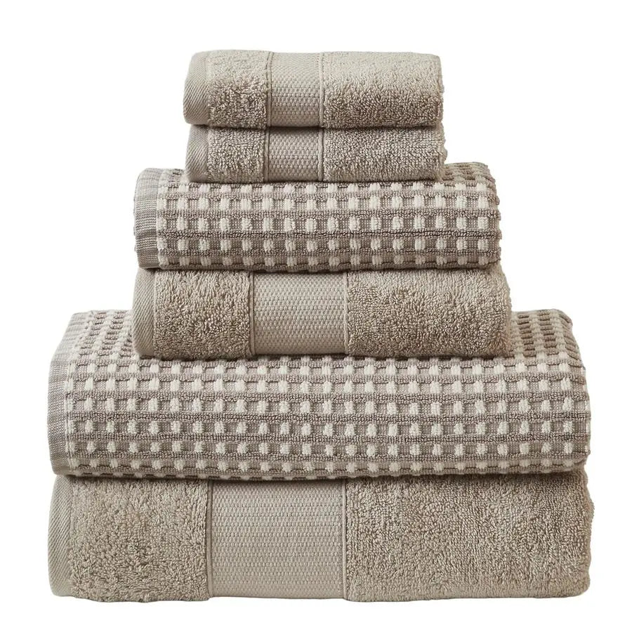 6 Piece Cobblestone Jacquard Towel Set 100 Percent Combed Cotton
