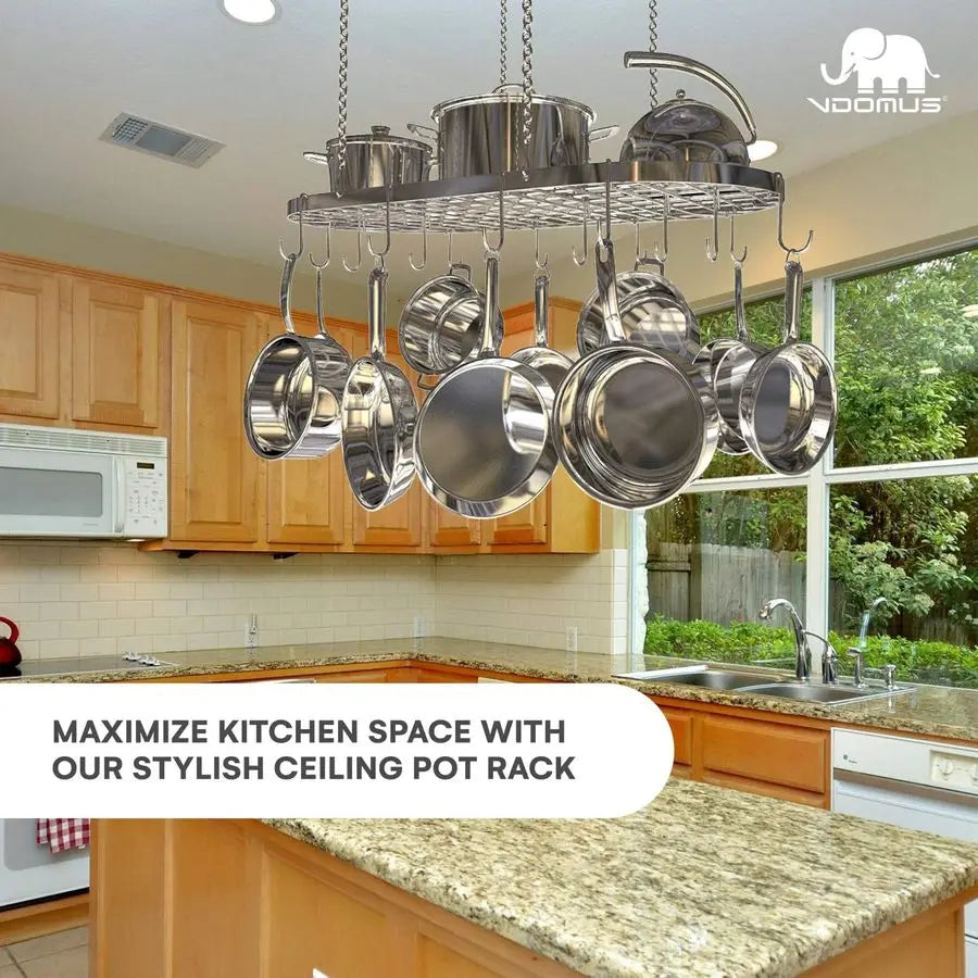 Hanging Pot Rack Ceiling Mount With 15 Hooks Kitchen Organizer