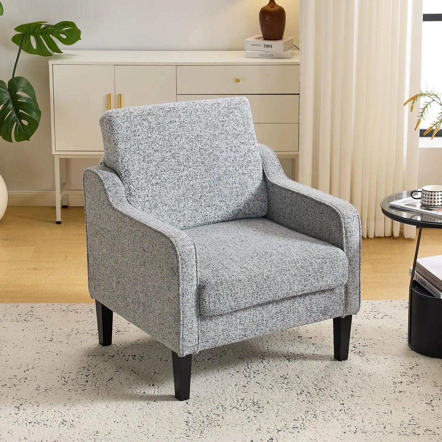 Modern Fabric Mid Century Accent Chair With Scooped Arms