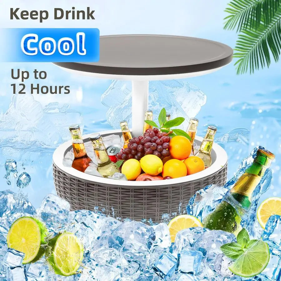 Portable Outdoor Cooler Table With Drainage Plug And Lift Lid