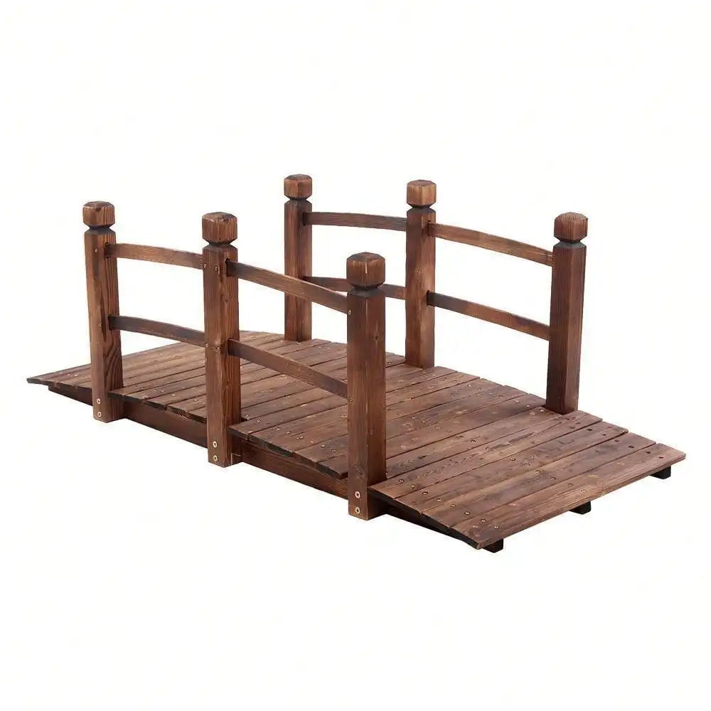 Wooden Garden Bridge With Double Rails Walkway Outdoors