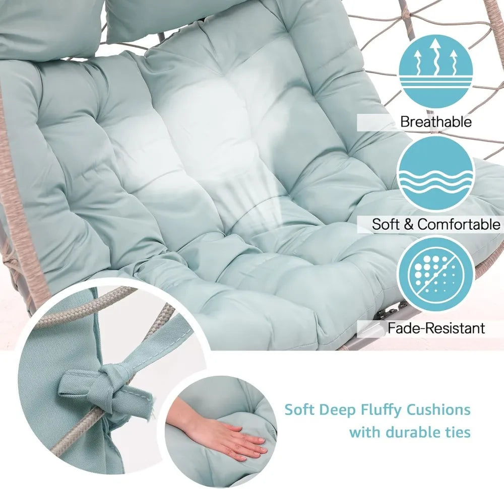 Two Person Egg Swing Chair With Stand Wicker Indoor Outdoor