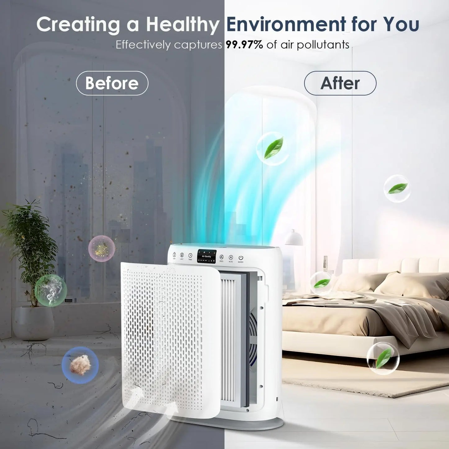 Room Air Purifier With H13 HEPA Filter And PM2.5 Display