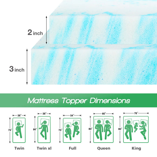 JHK Gel Memory Foam Mattress Topper Cooling For Bedroom Comfort