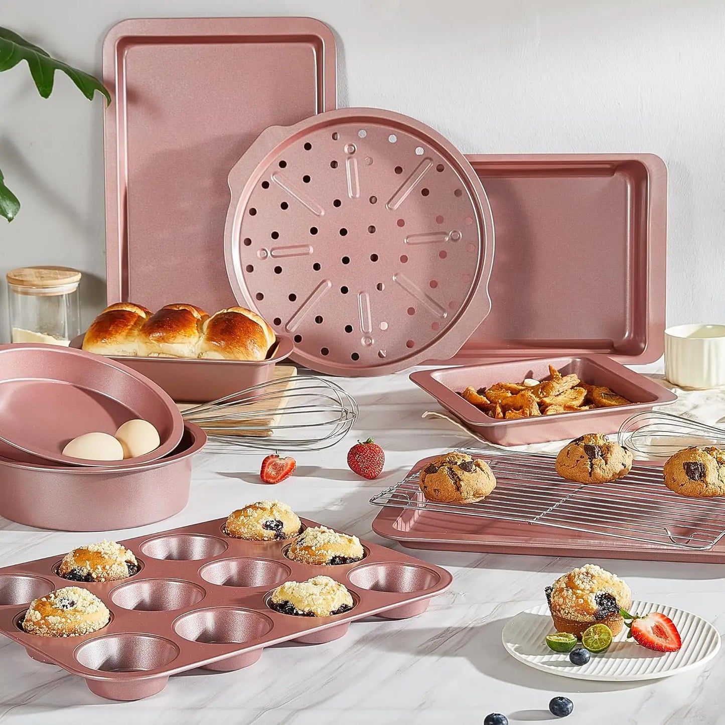 Nonstick Baking Pan Set With Cooling Rack And Bakeware