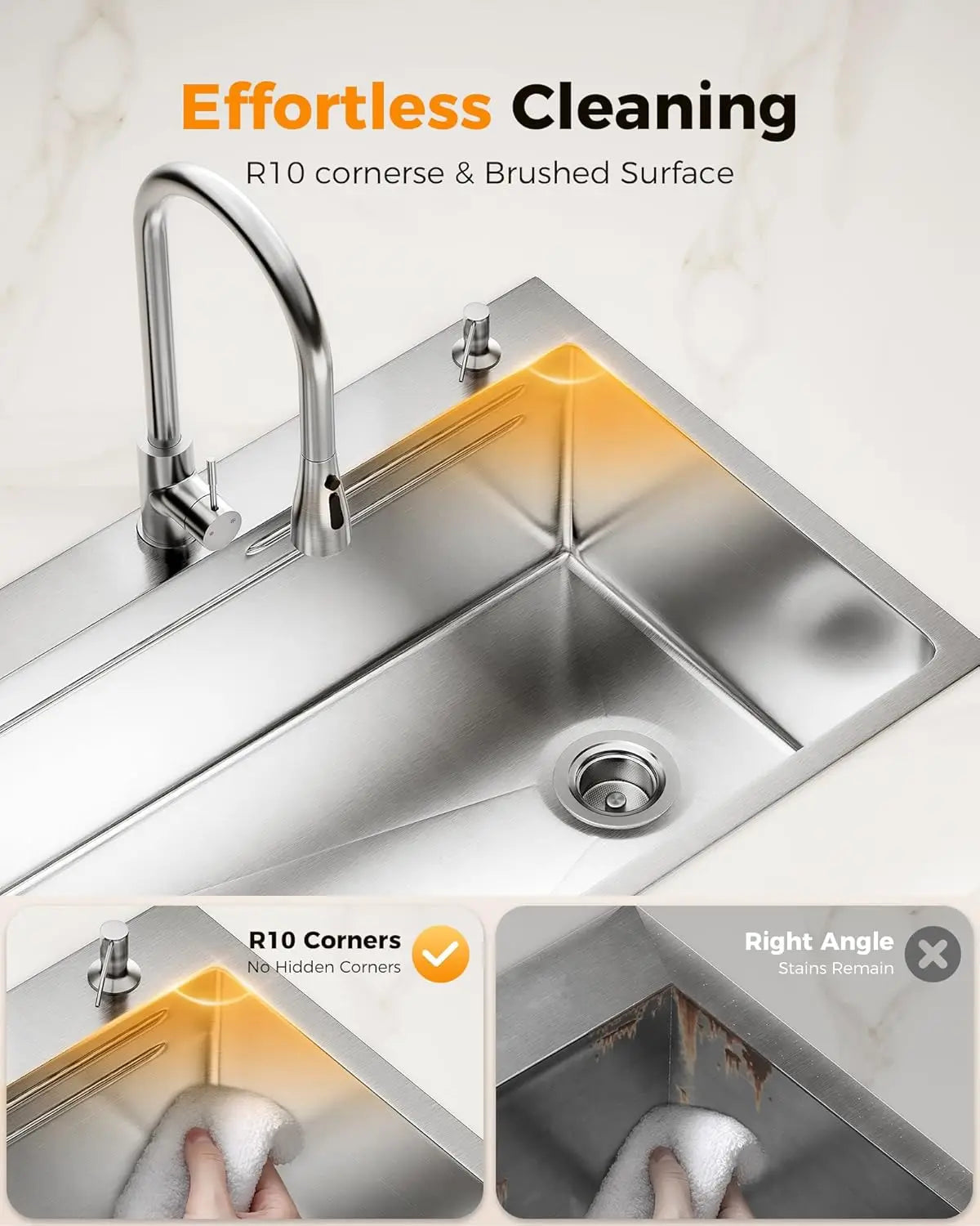 Stainless Steel Kitchen Sink With Fast Drain And Foldable Grid