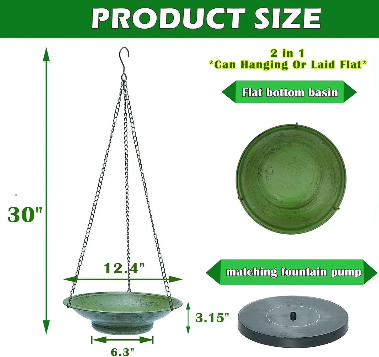 Solar Hanging Bird Bath Fountain For Outdoor Gardens