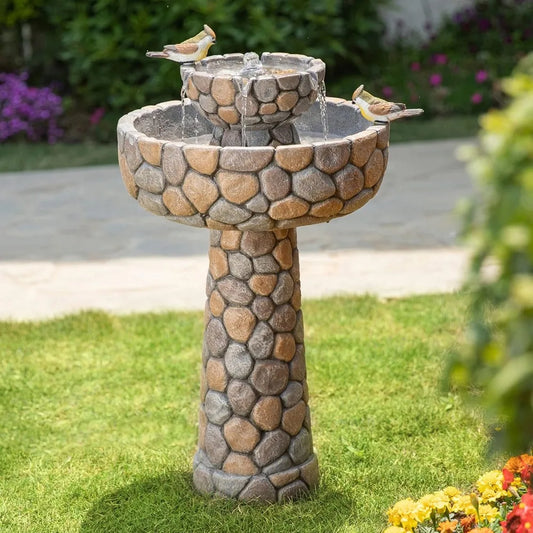 Stone Like Outdoor Water Fountain With Birds Freestanding Garden Decor