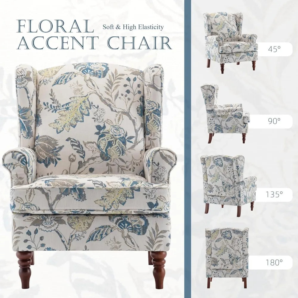 Floral Accent Chair High Back Upholstered Armchair For Living Room