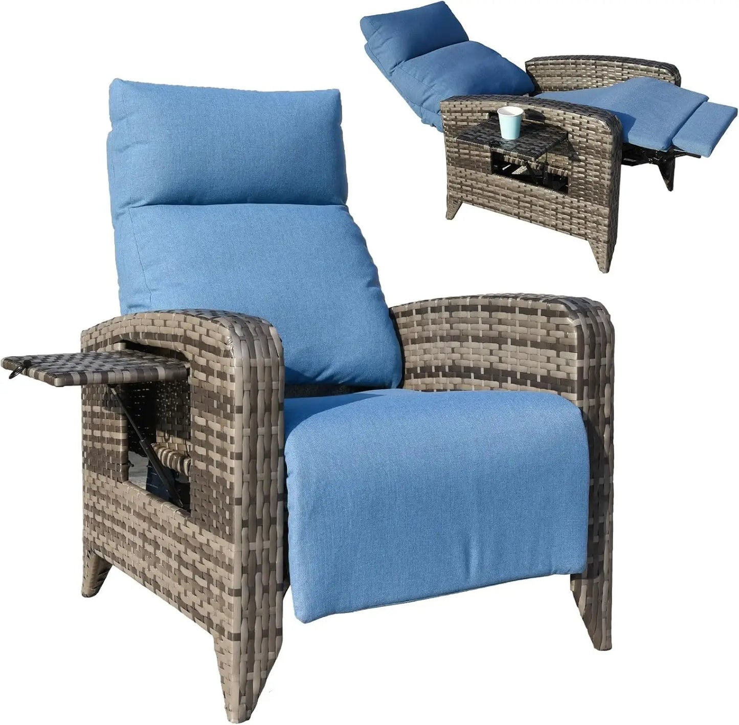 Outdoor Wicker Recliner Chair With Adjustable Backrest To 150 Degrees