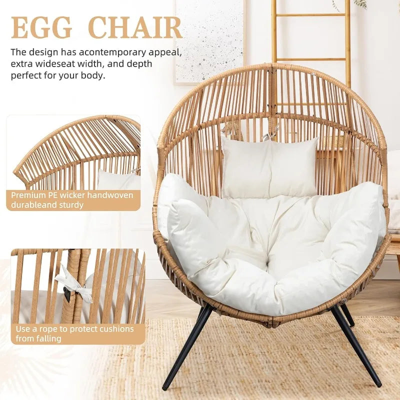PE Rattan Wicker Egg Chair With Cushion Outdoor Patio