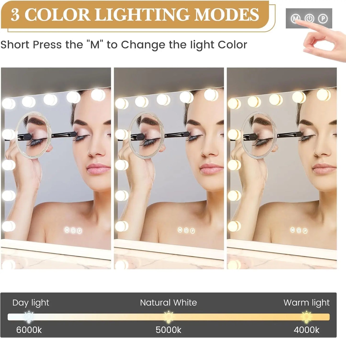 Vanity Mirror With Adjustable LED Lights 3X Magnification