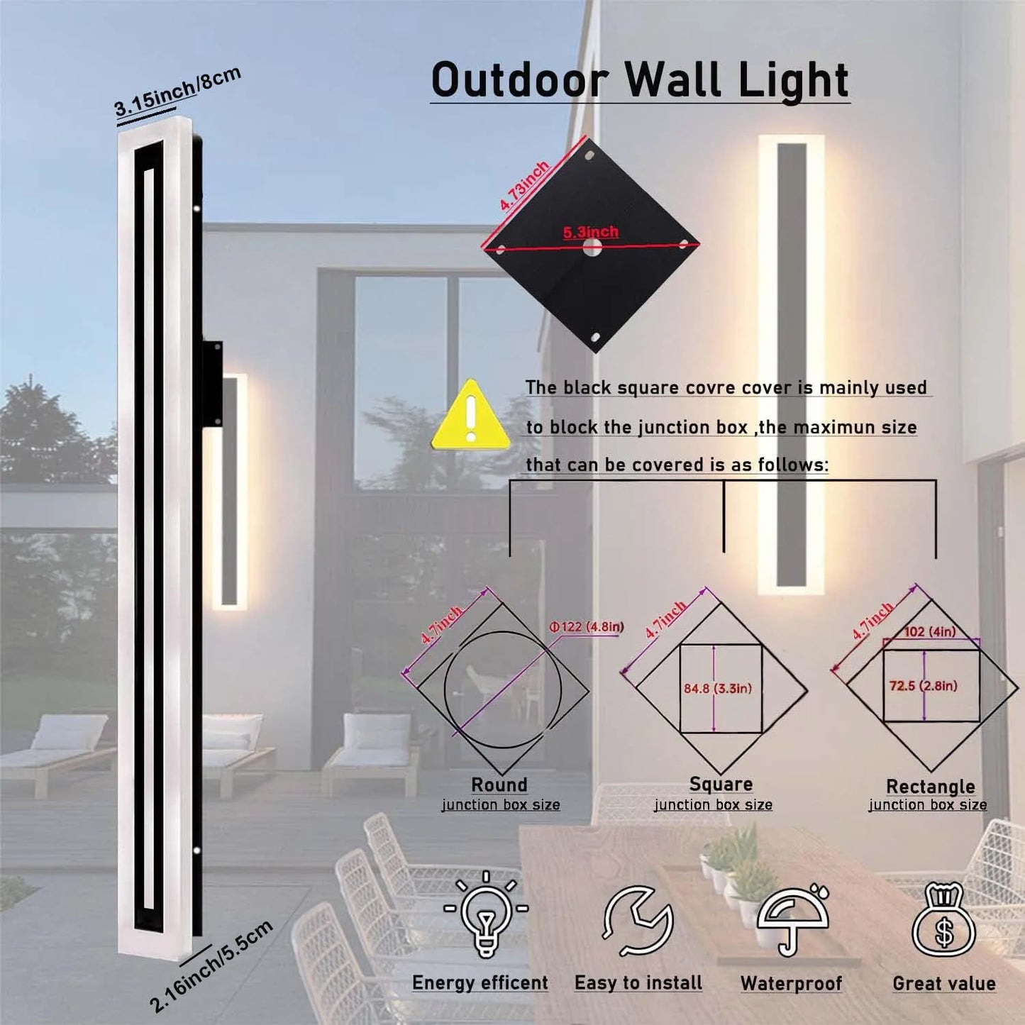 Outdoor Long LED Wall Light Strip Sconce IP67 Frosted Acrylic