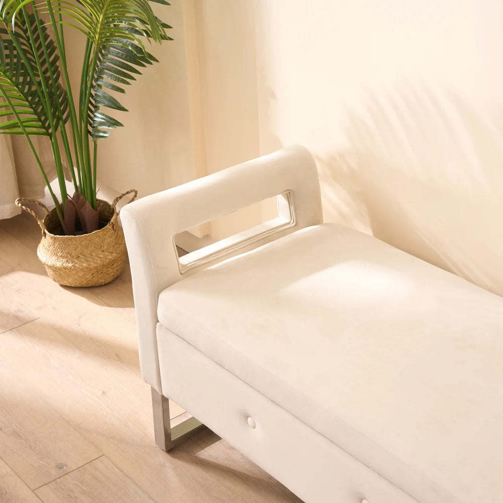 Velvet Storage Bench With Armrests For Living Room And Entryway