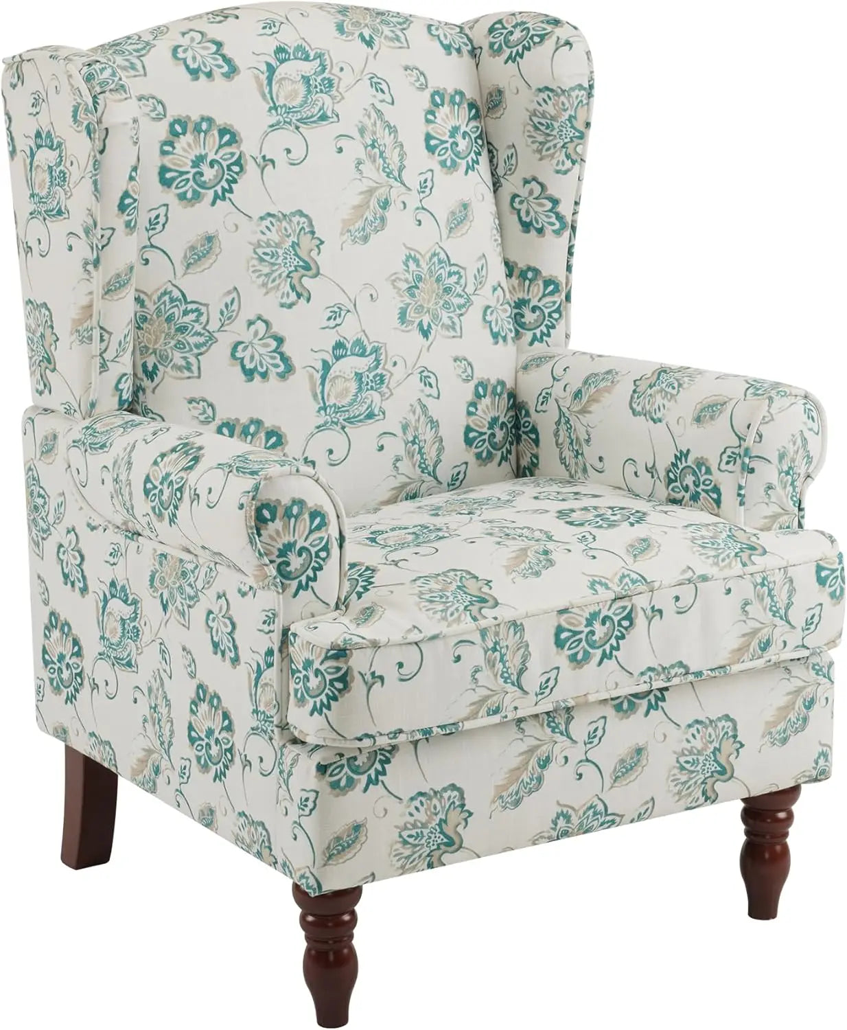 Floral Accent Chair High Back Upholstered Armchair For Living Room