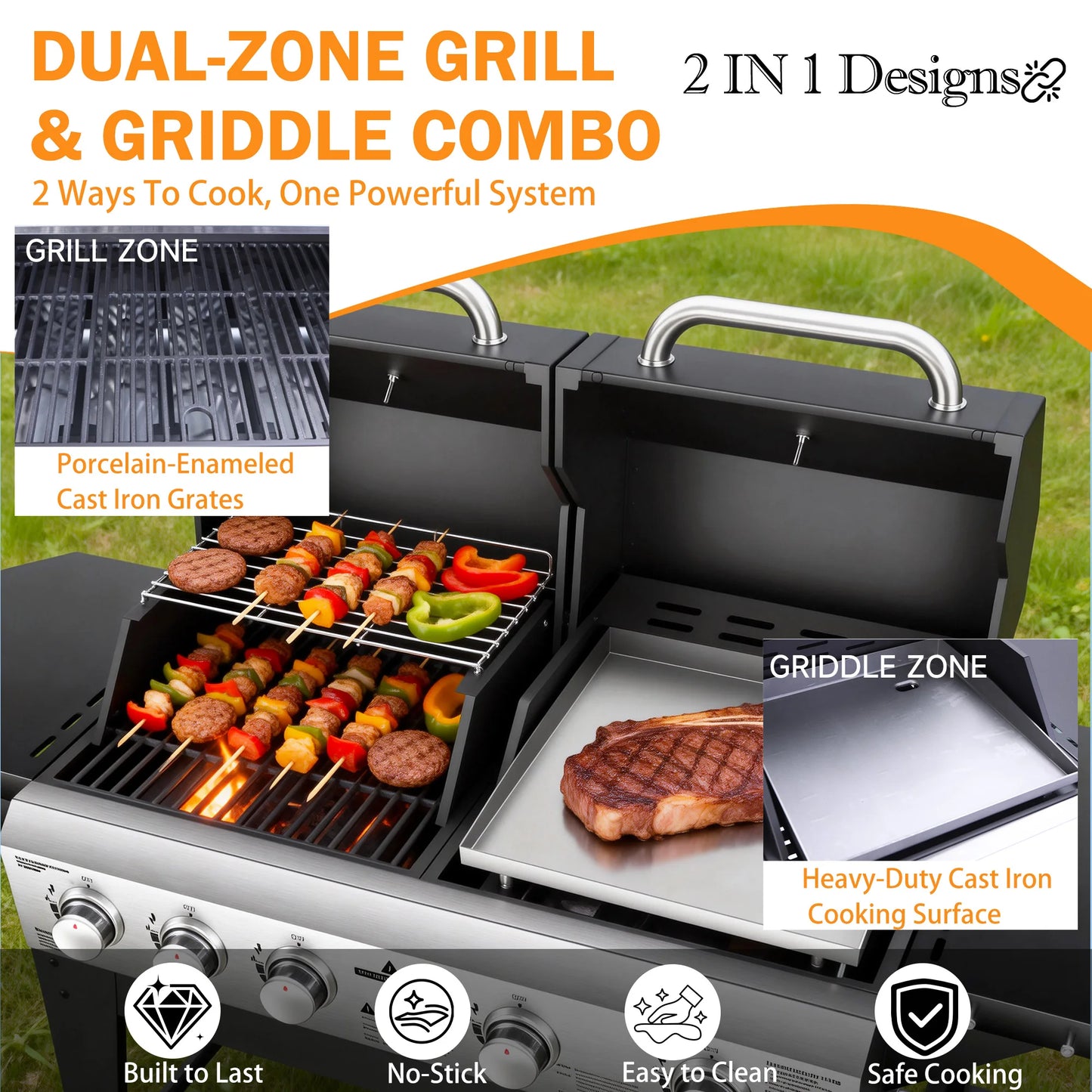 Gas Grill And Flat Top Griddle 54000 BTU Dual Cooking