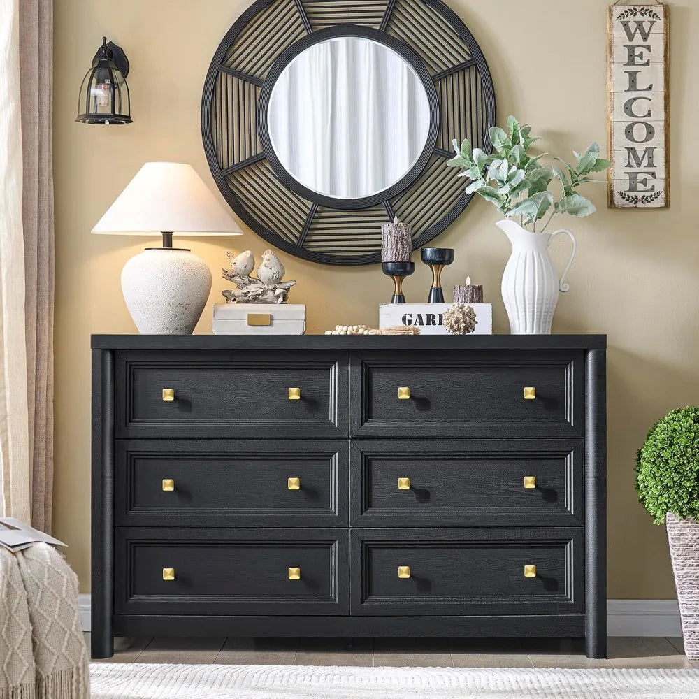 Farmhouse 6 Drawer Dresser For Bedroom In Solid Wood