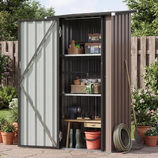 Outdoor Vertical Storage Shed With Lockable Doors And Adjustable Shelves