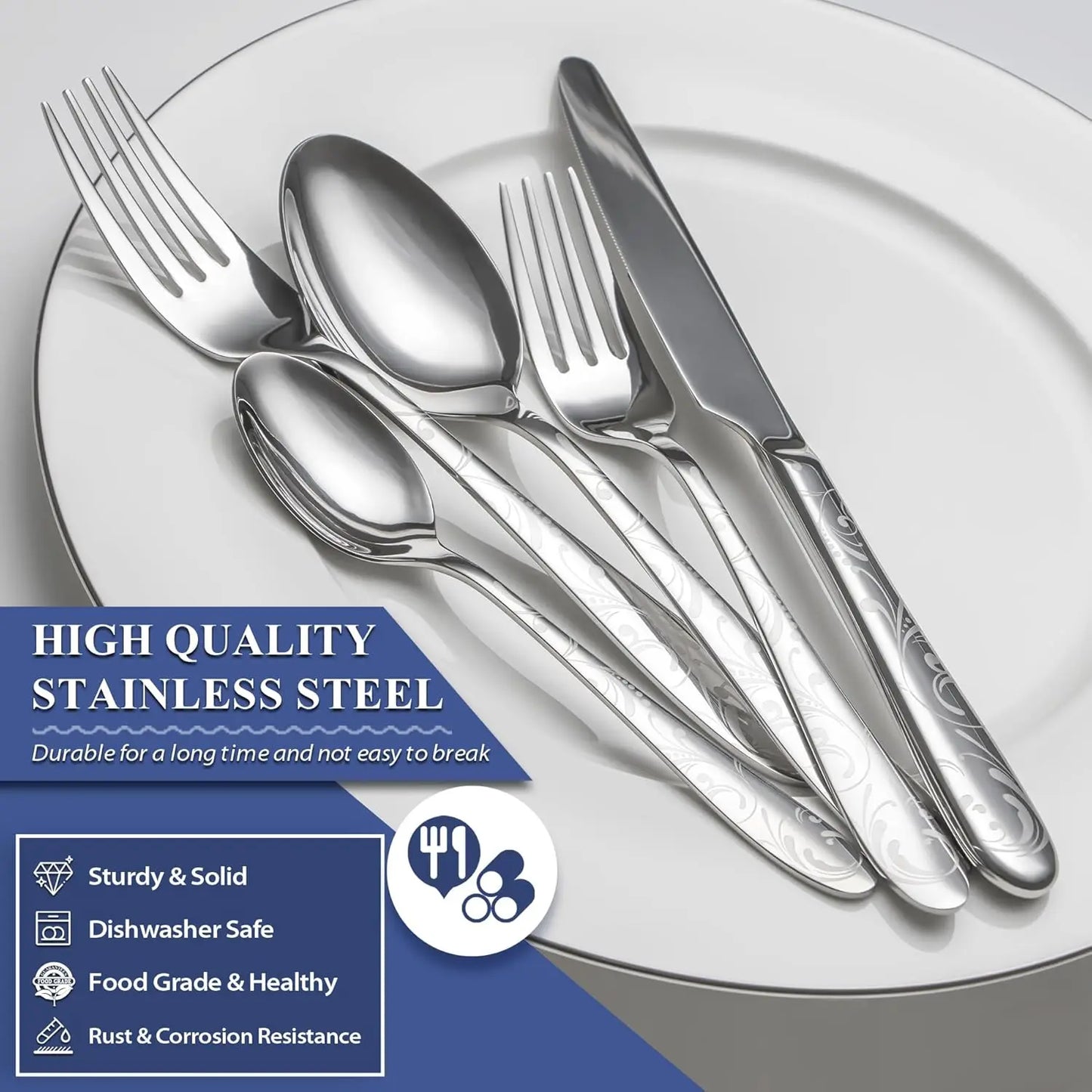 Stainless Steel Flatware Set With Patterned Handles