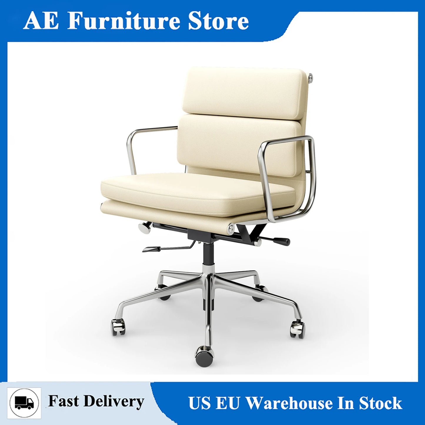 Furgle Mid Back Genuine Leather Ergonomic Office Chair With Lumbar Support