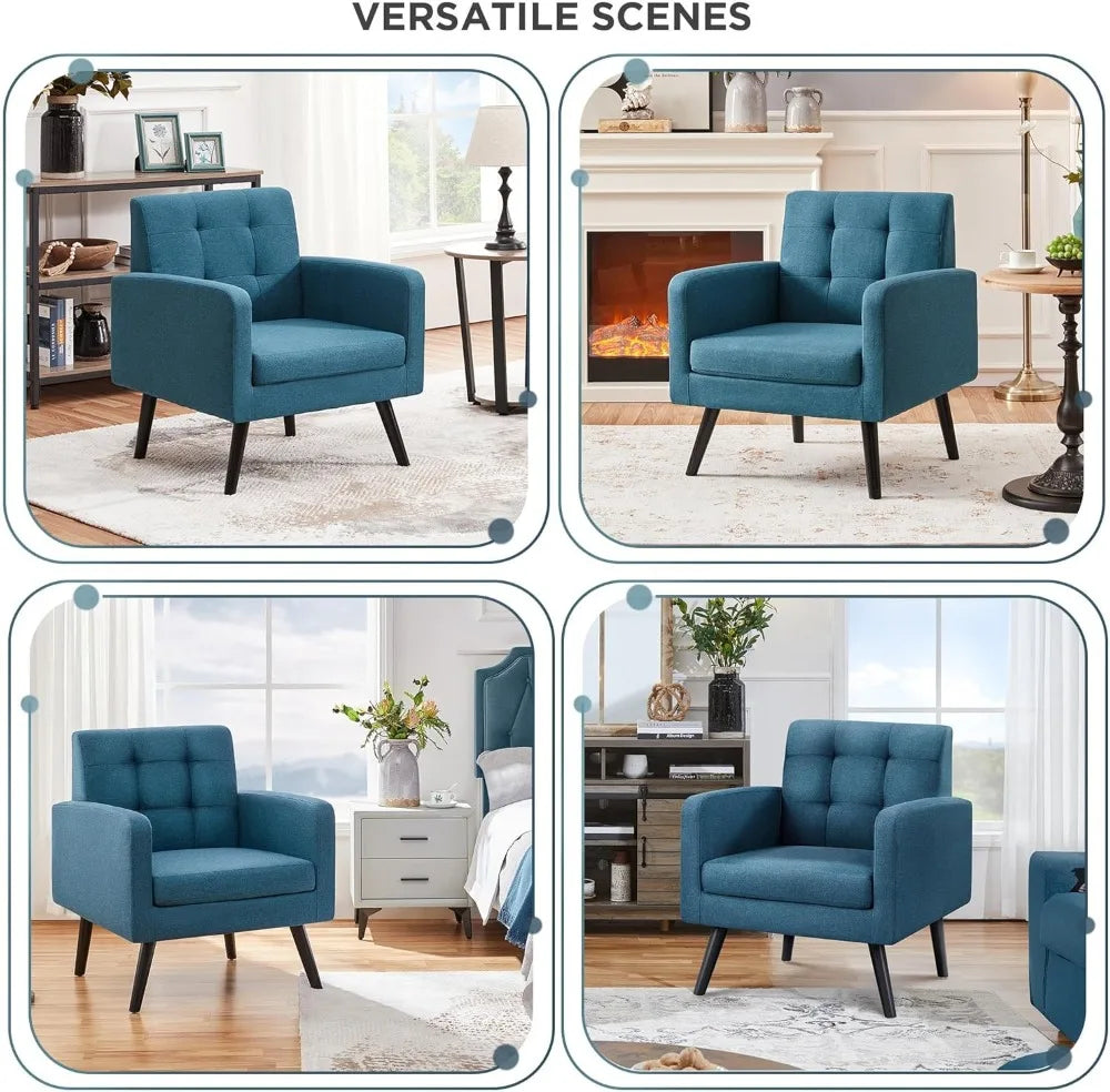 Mid-Century Modern Upholstered Living Room Accent Chair Button Tufted Back