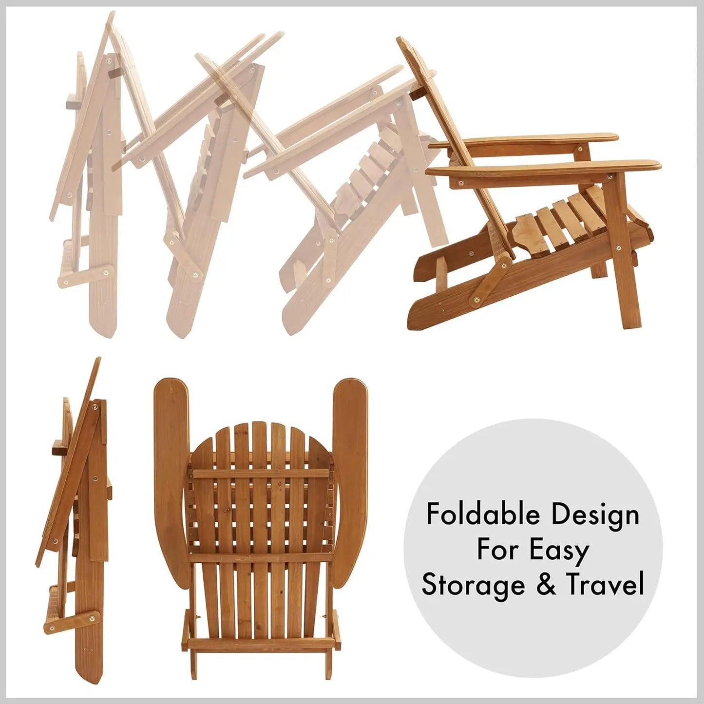 Folding Adirondack Chair Set Cedar Wood Outdoor Loungers