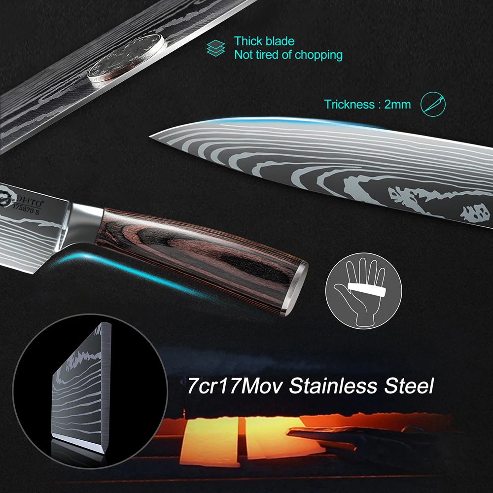 Kepeak Kitchen Knife Set Stainless Steel Chef Santoku