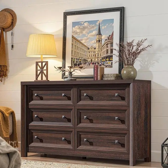 Farmhouse 6 Drawer Dresser For Bedroom In Solid Wood