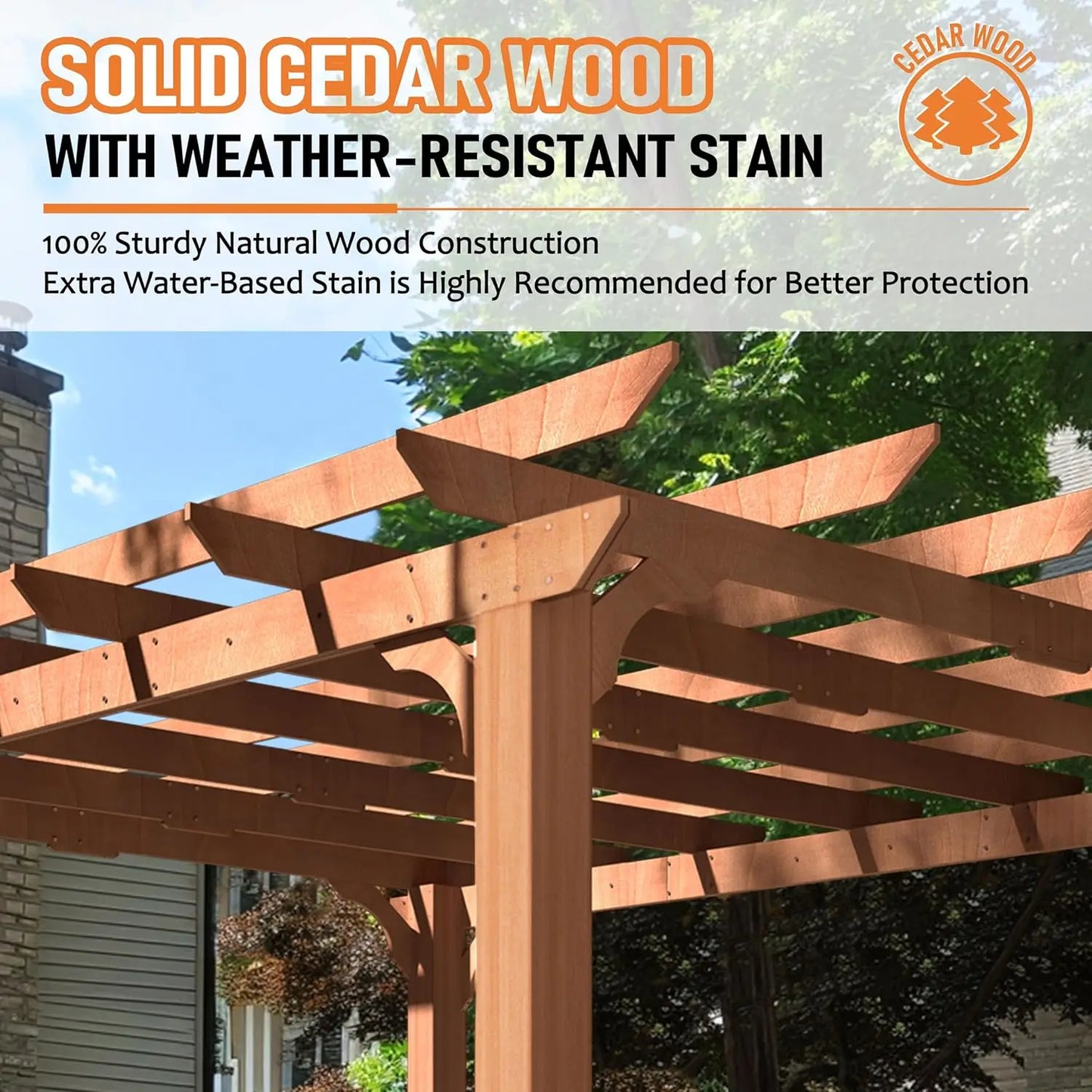 Cedar Wood Patio Pergola With Solid Frame And Slatted Roof