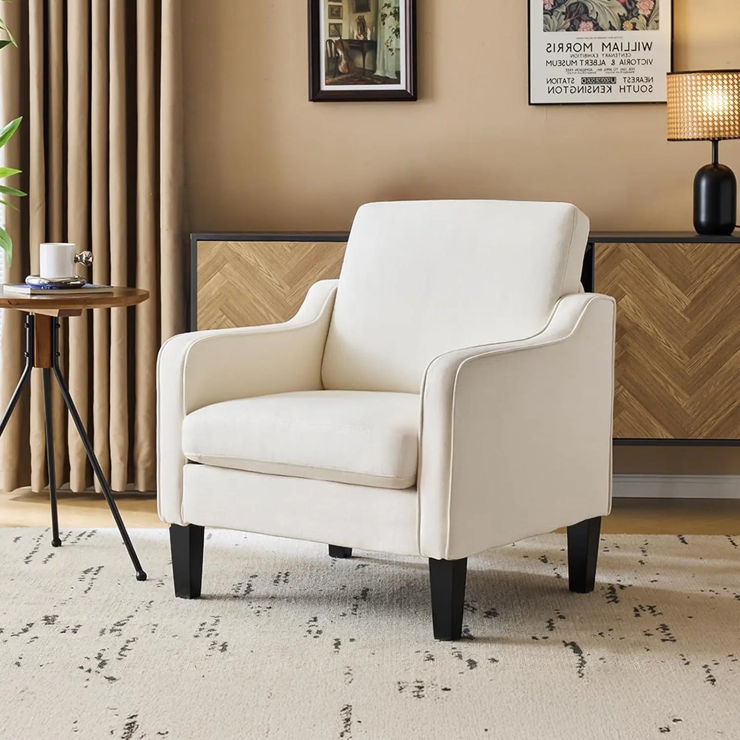 Modern Fabric Mid Century Accent Chair With Scooped Arms