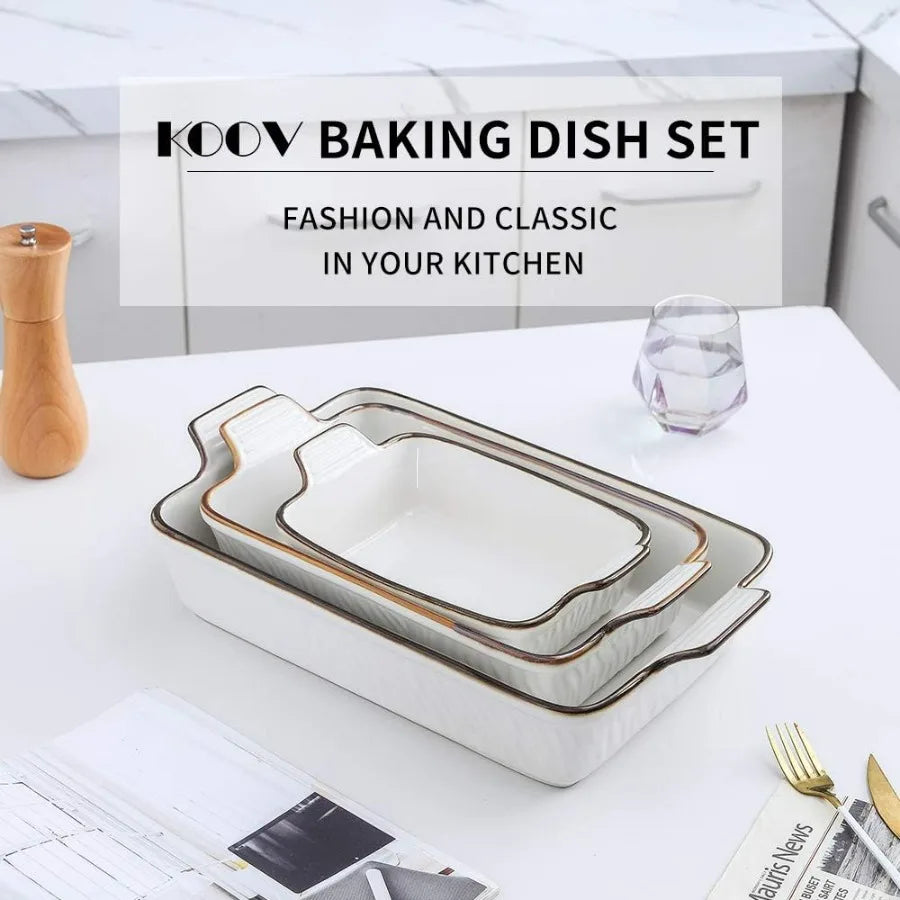 Ceramic Bakeware Set 3 Piece Rectangular Dishes For Oven Use