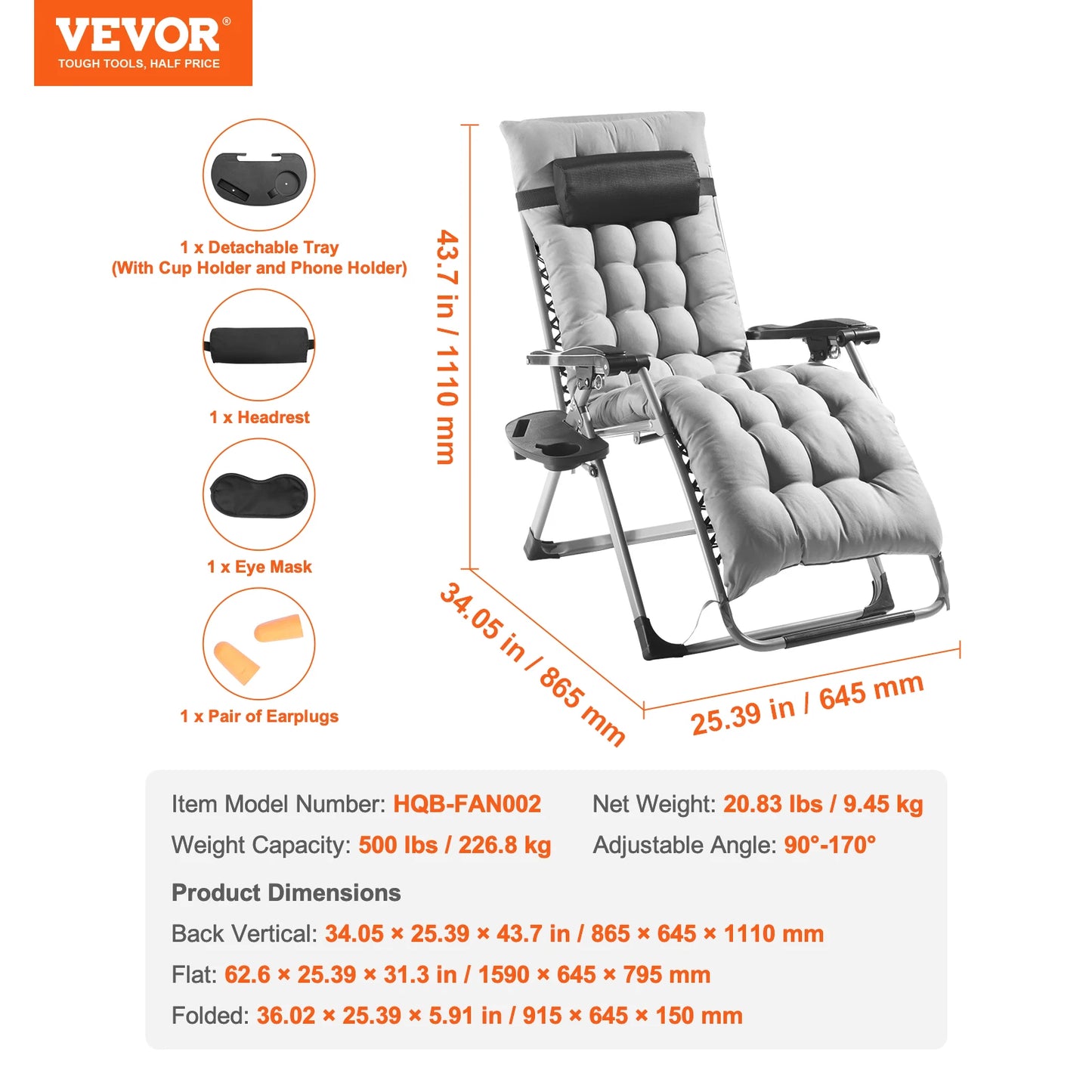 SucceBuy Zero Gravity Chair With Adjustable Recline Footrest Cupholder