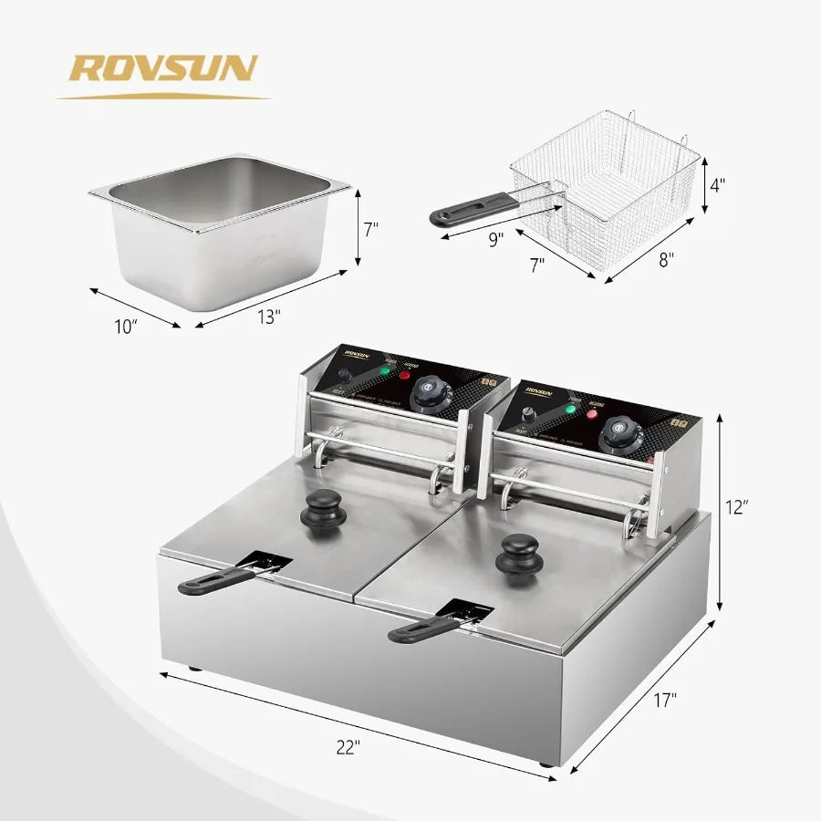 XMSJ 3400W Commercial Deep Fryer With Basket And Lid